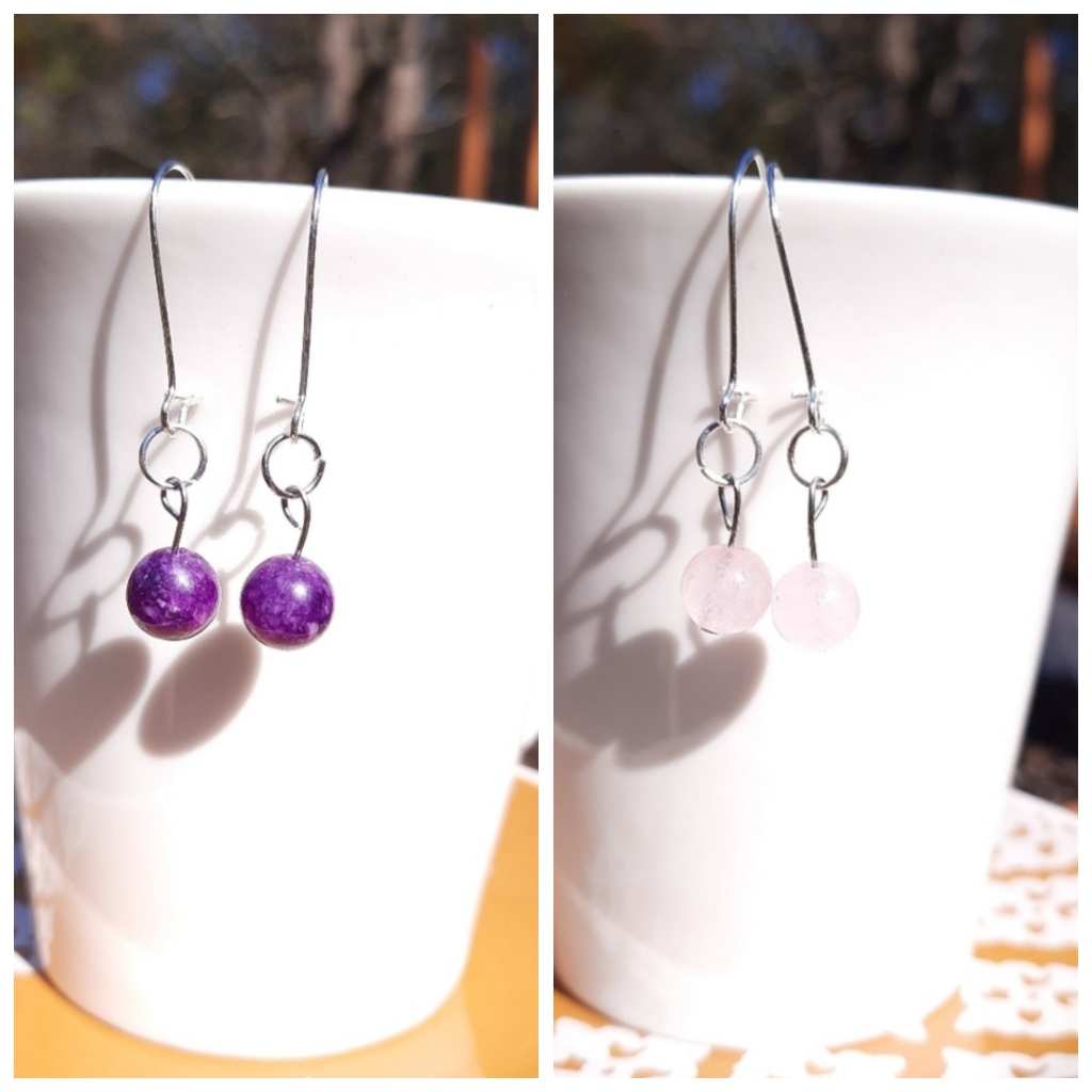 Rose Quartz & Amethyst Stone Kidney Hook Earrings Bundle